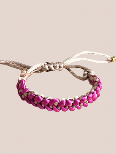 satijnkoord gevlochten armband pink/beige