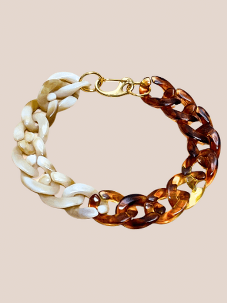 Geschakelde armband coffee/vanille 