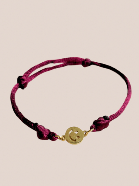 satin armband met smiley bordeaux