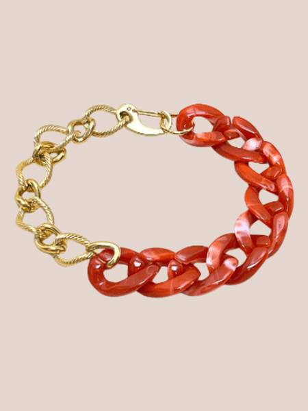 Geschakelde armband red/brown