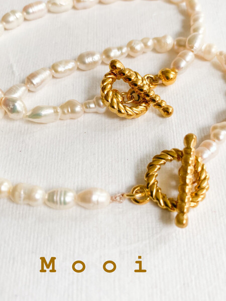 armband rvs gold met zoetwaterparels