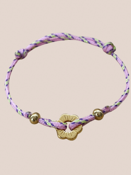 touwkoord armband met bloem pinkroses