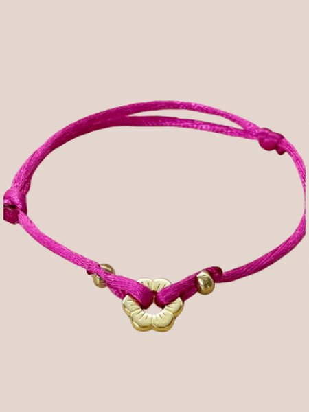 satijnkoord armband felroze met bloem