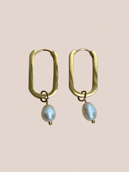 oorhanger ovaal met parel-goud