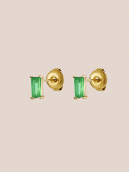 oorstekers rechthoekige steen- goud/groen