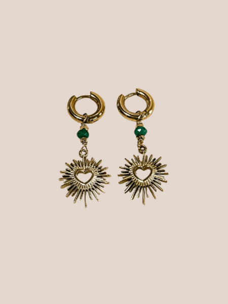 oorhanger hart met steentje goud-groen