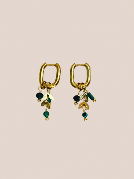 oorhanger blaadjes met steentjes goud-groen