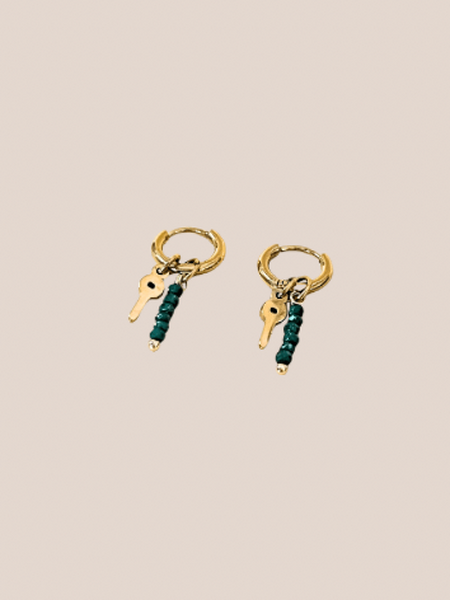 oorhanger kraaltjes met bedel- goud/groen